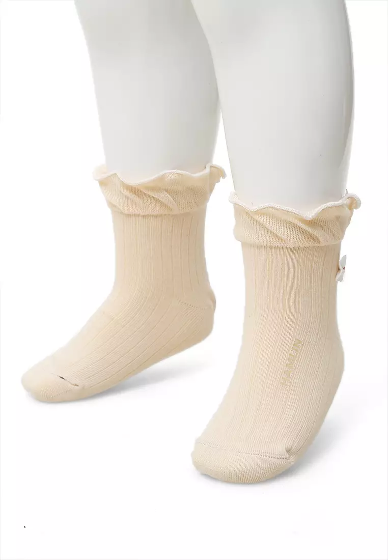 Candie Kaos Kaki Pendek Anak Wanita Bow Tie Ruffle Children's Socks Comportable Material Cotton ORIGINAL - Beige