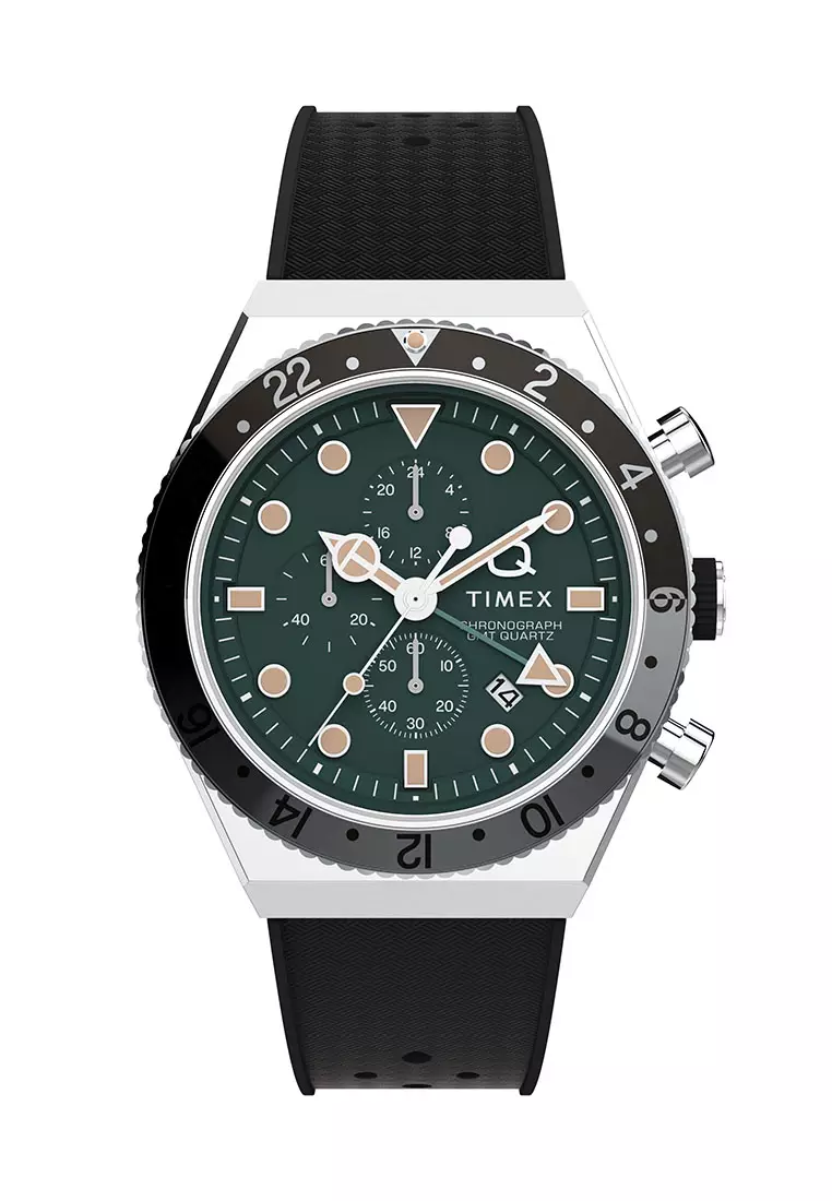 Buy Timex Timex Q Timex Gmt Black Rubber Analog Quartz Watch For - Main Image