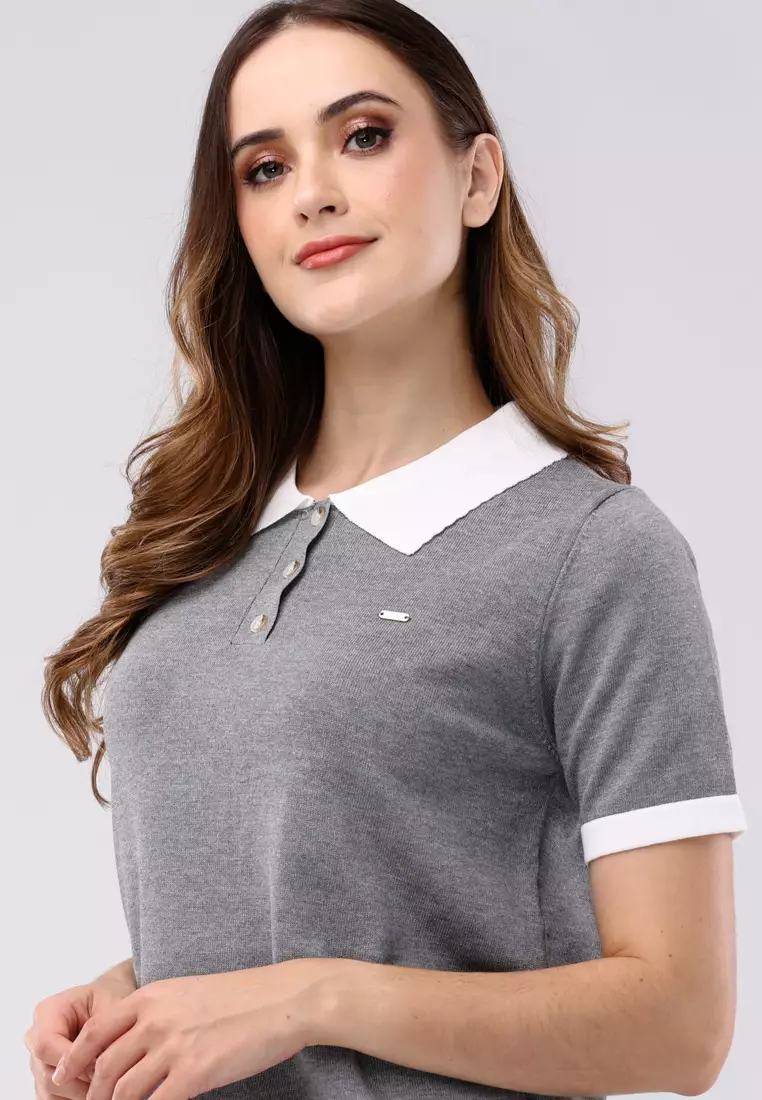 Knitted Plain Short Sleeves Blouse