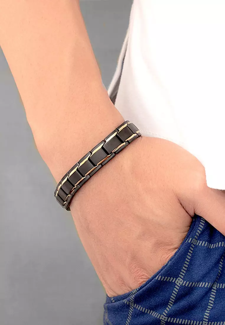 YOUNIQ Titanium Steel Black Bracelet Magnet Health Therapy Chain for Men