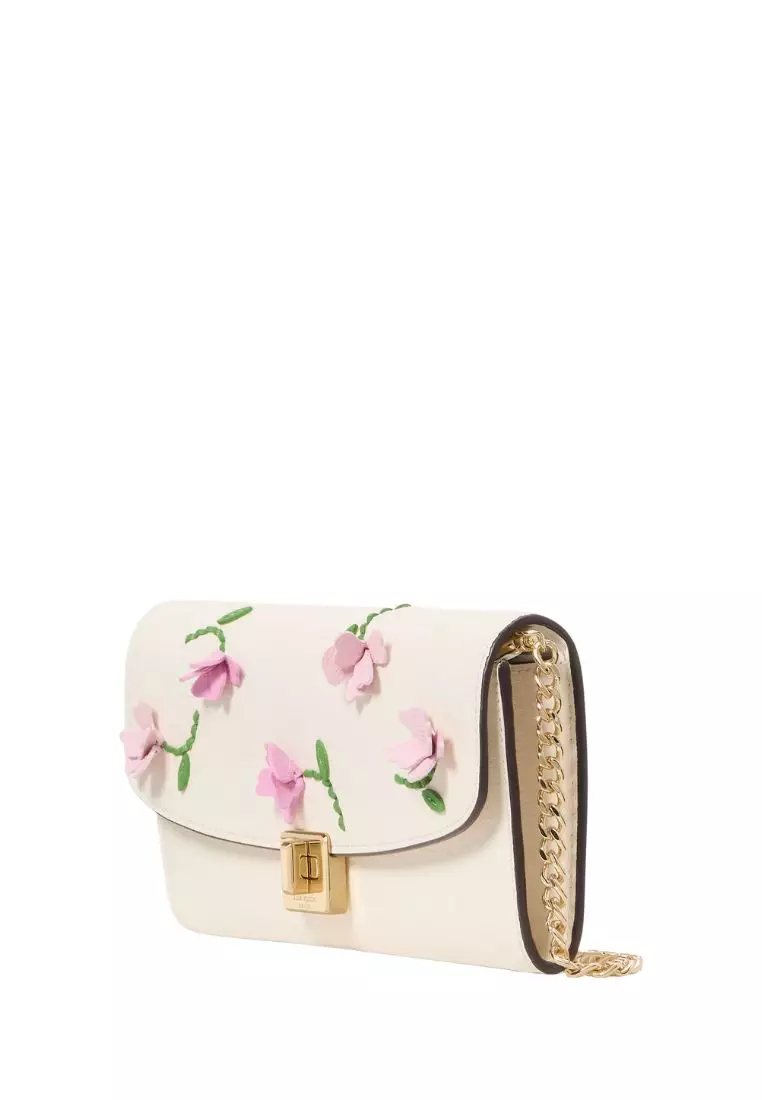 Phoebe Floral Applique Turnlock Wallet-on-Chain Meringue Multi