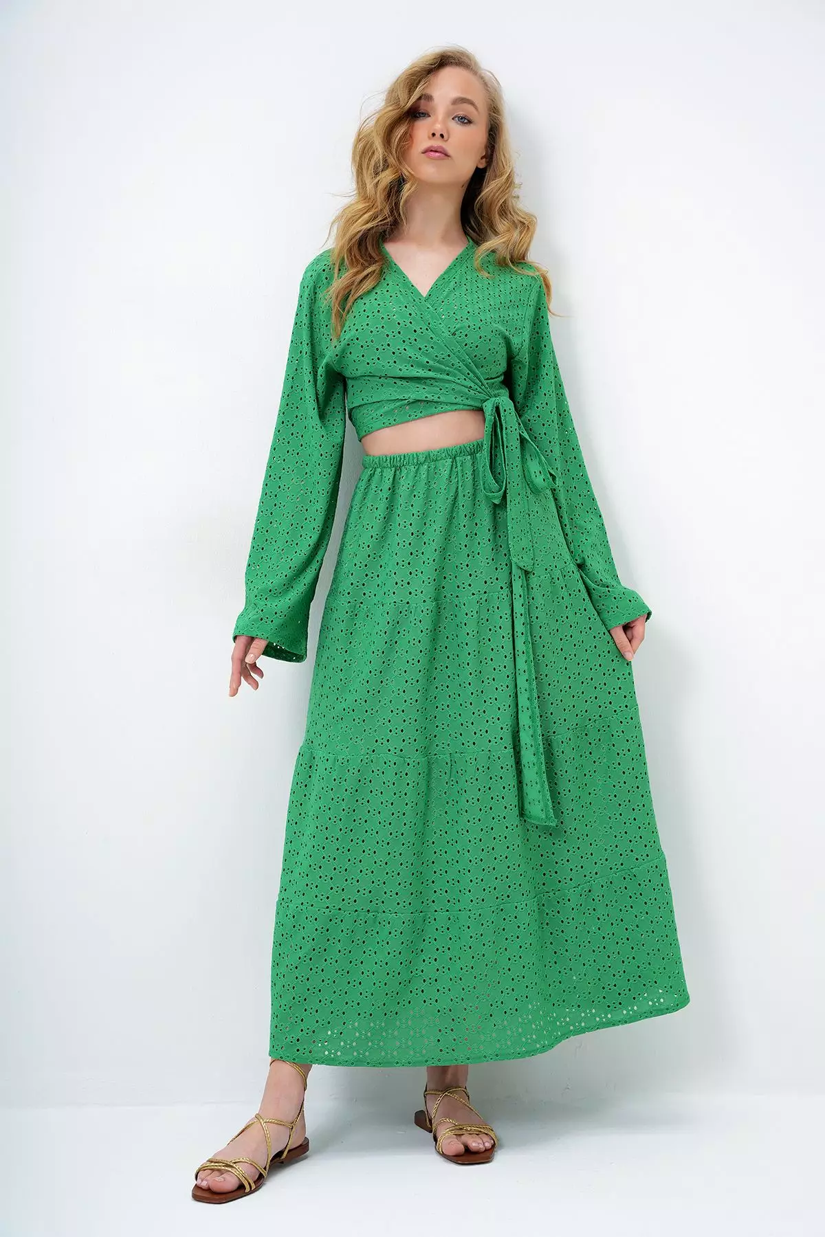 Women's Green Katkat Flounce Guipure Premium Skirt Alc-X14141