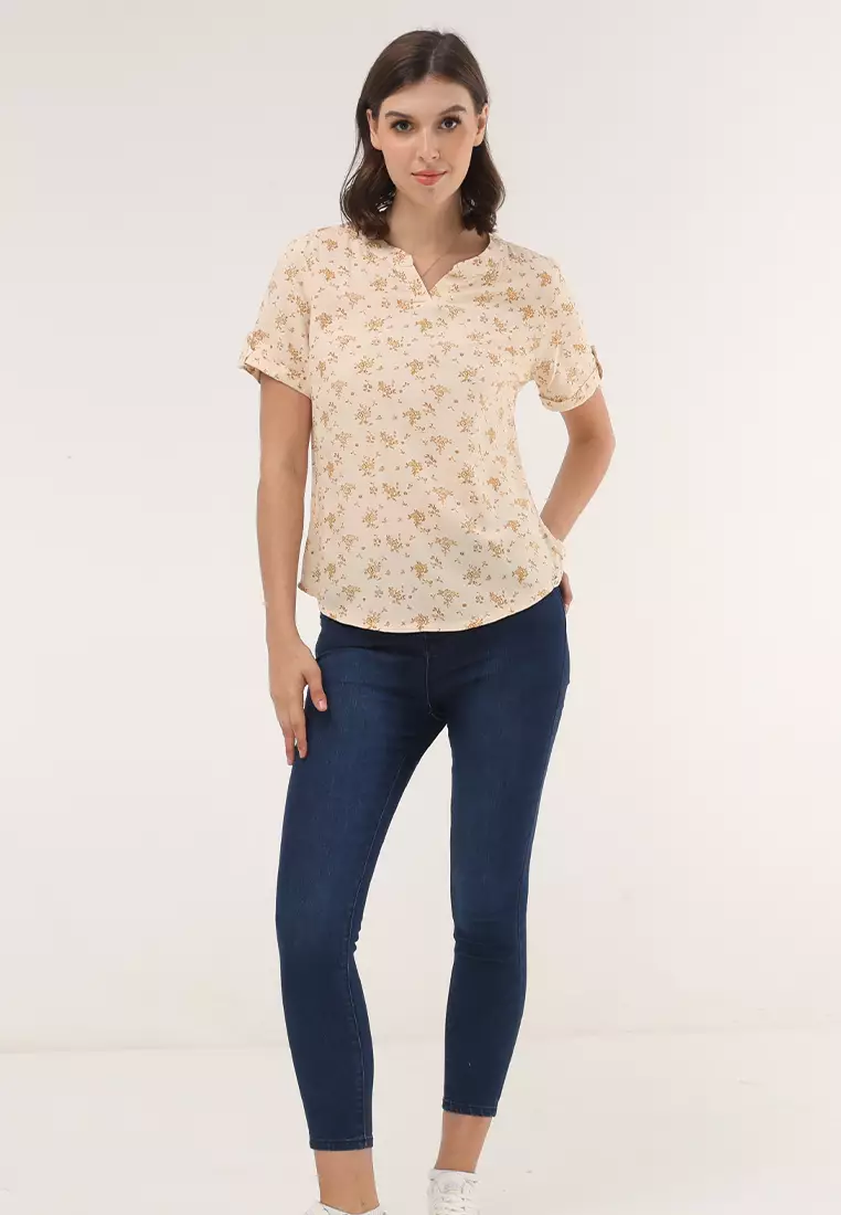 Short Sleeves Chinese Collar Blouse