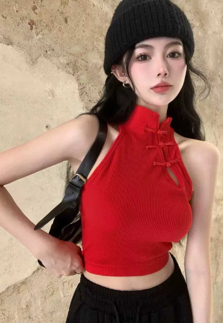 2 Pack Premium Scarlett Cheongsam Soft Rib Corset Top Bralette in Red and Brown