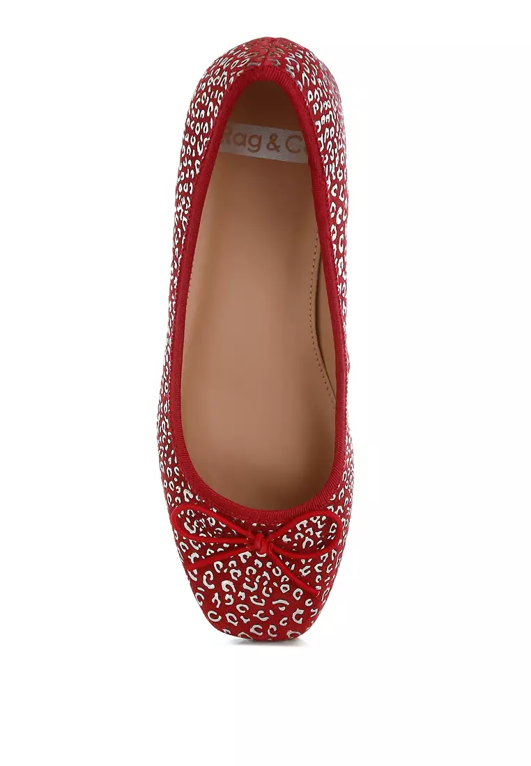 Leopard Print Block Heel Ballerinas in DK Red