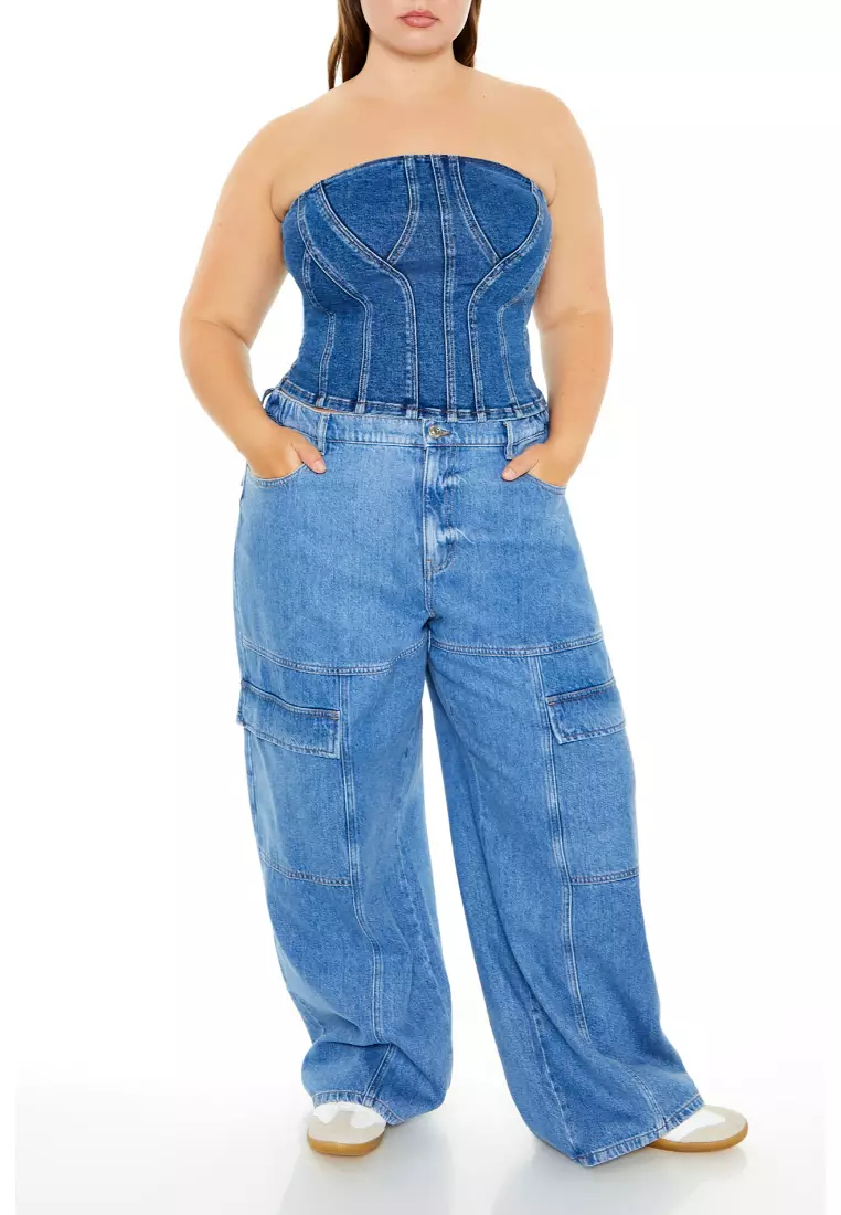 Wide Leg Denim Jumpsuit Forever 21 Overalls Plus Size Forever 21