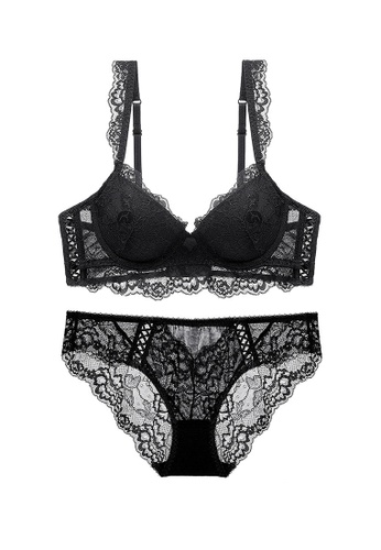 ZITIQUE black Women's French Style Push Up Lace Lingerie Set (Bra and Underwear) - Black 31C62US27D201CGS_1