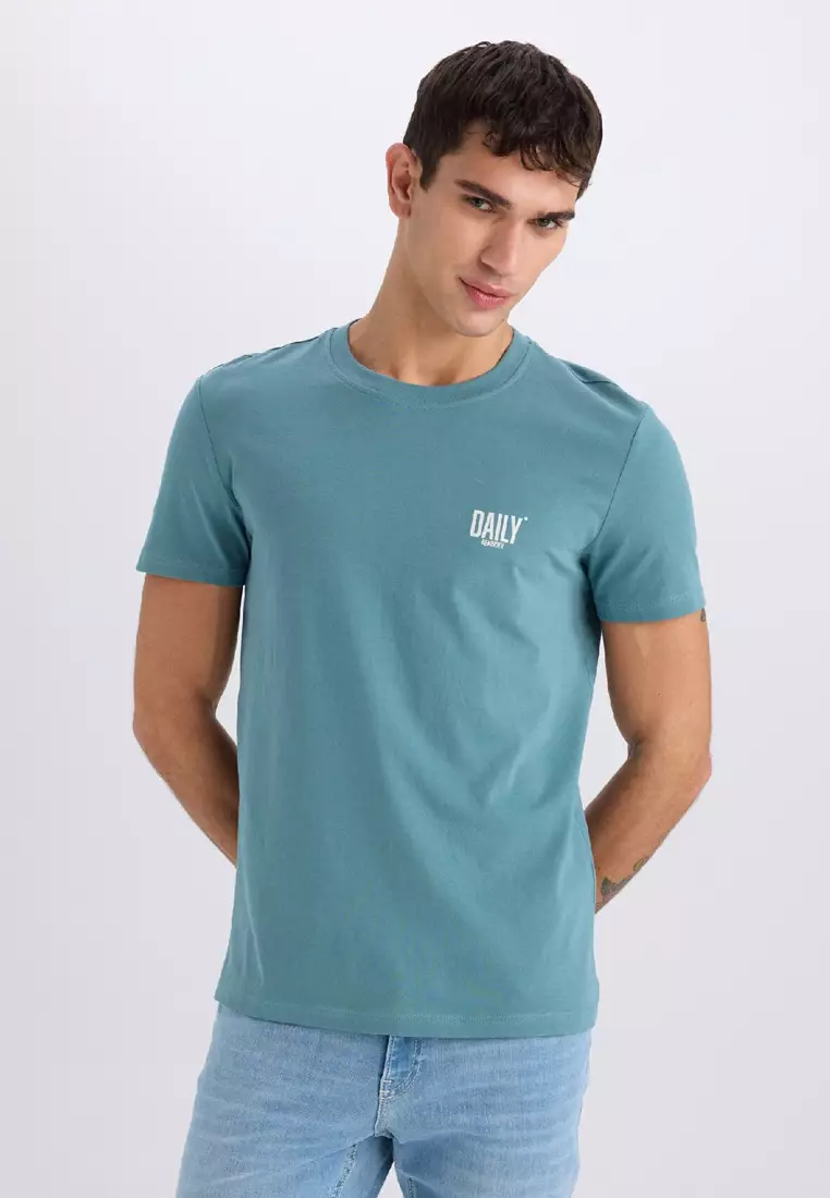 100% Cotton Slim Fit Slim Fit Crew Neck Printed Short Sleeve T-Shirt C2078Ax25Sm