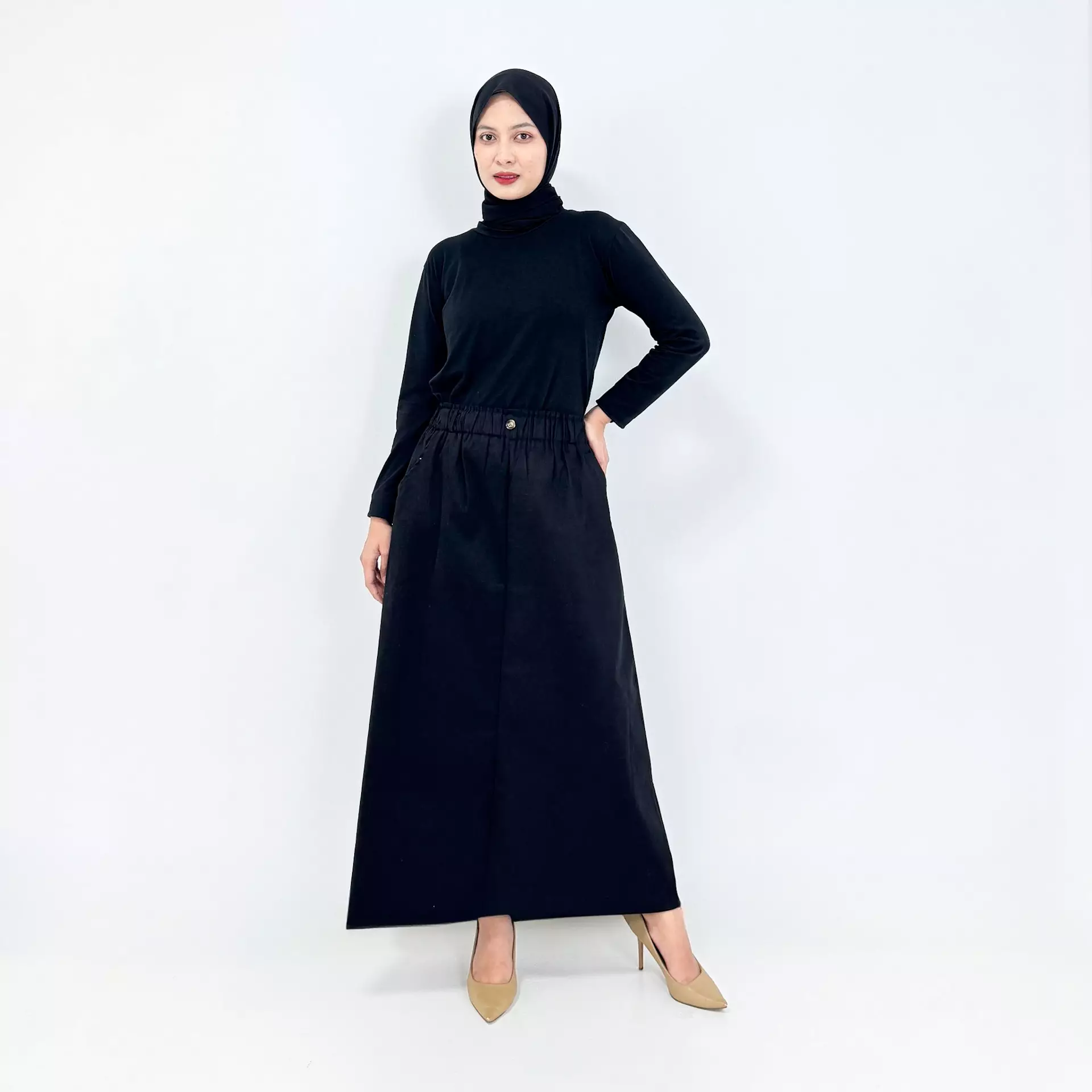 Tita Basic Skirt | Size L-XXL | Rok Panjang Katun Polos Ngantor | Hitam