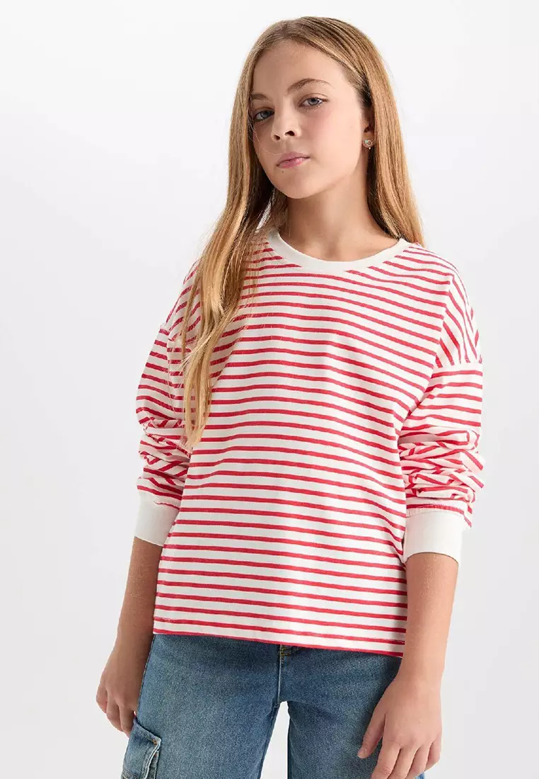 Relax Fit Crew Neck Striped Sweatshirt