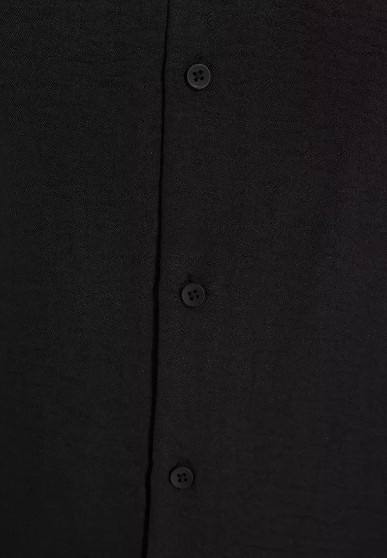 Black Regular Fit Linen Look Loose Loose Shirt TMNSS25GO00075