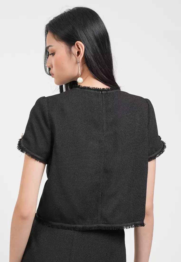 Solene Textured Tweed Shell Cropped Top