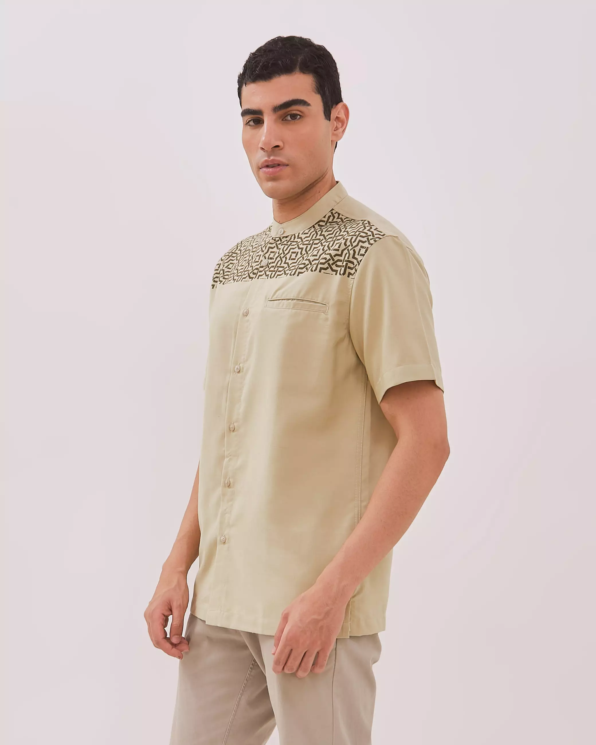 AMK Kemeja Koko Pria Lengan Pendek KK BB Ammar Ss Khaki