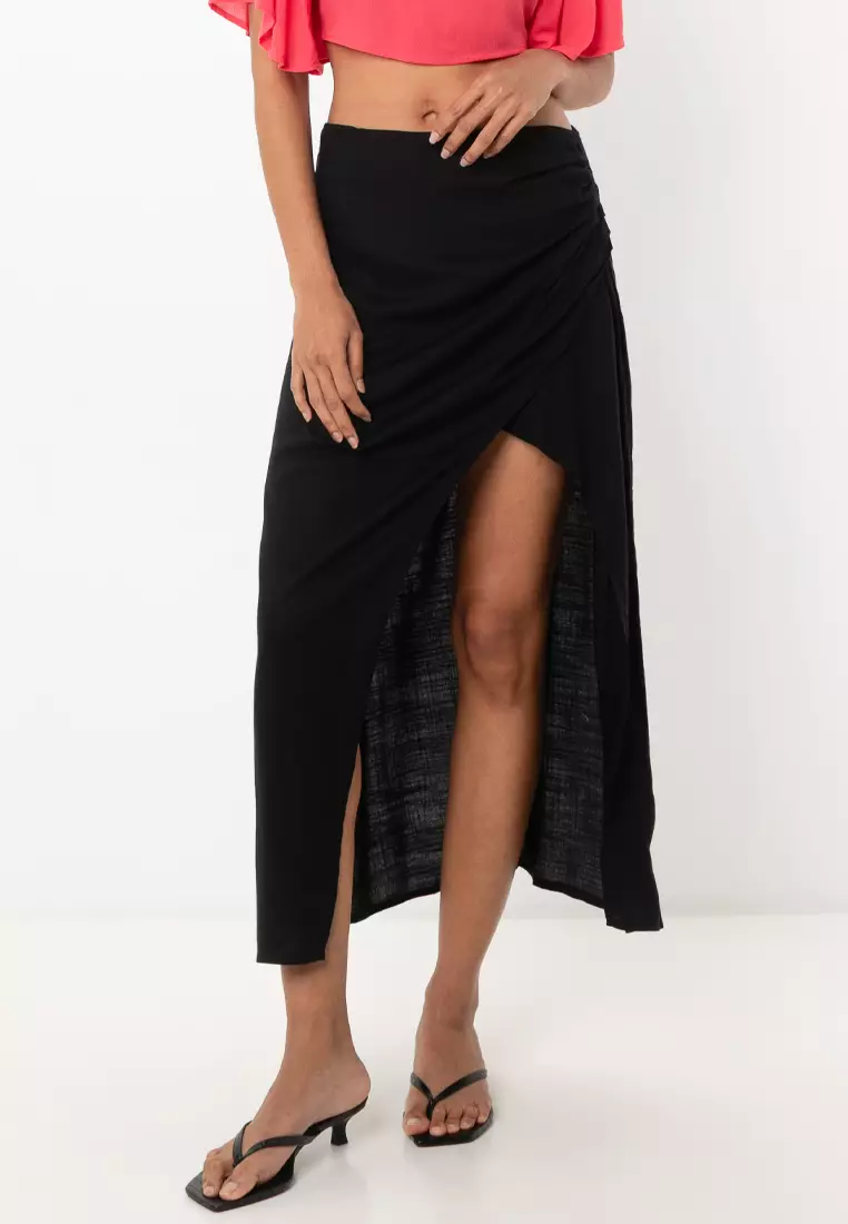 Buy ASOS Design Natural Slub Ruched Side Midi Skirt 2025 Online