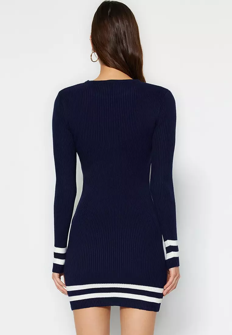 Sweater Dress With Striped Hem