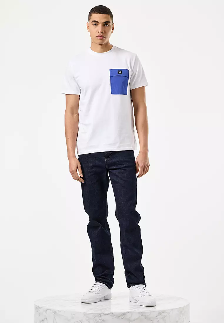 MENS WHITE/BLUEBELL STINIVA CONTRAST PARACHUTE POCKET TEE
