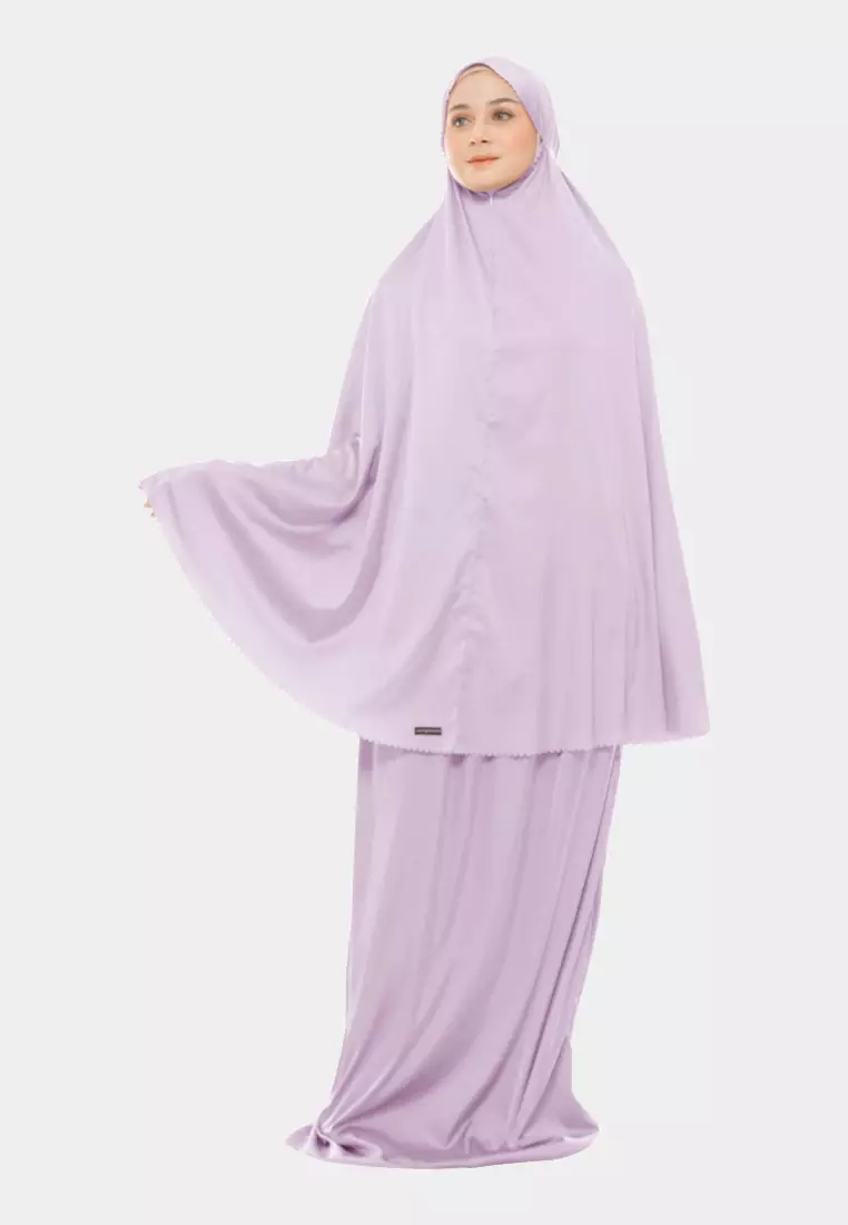 Ayesha Mukena 2in1 Prayer Set Polos Lasercuting Armani Silk Premium By Cotton Bee - Chic Lilac