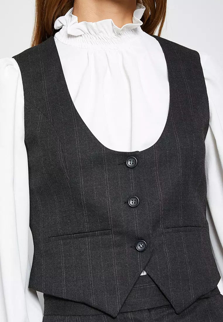 Striped U-Neck Crop Blazer Vest