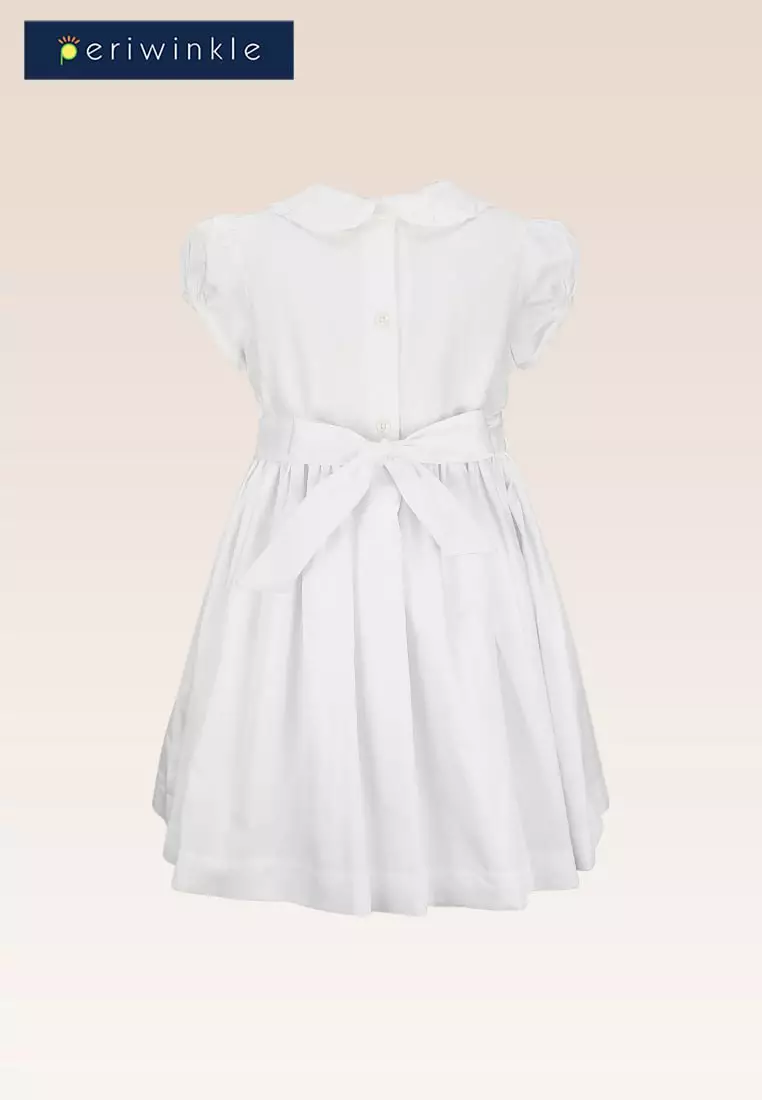 Kasandra Girls White Dress with Ruffles at Front and Collar