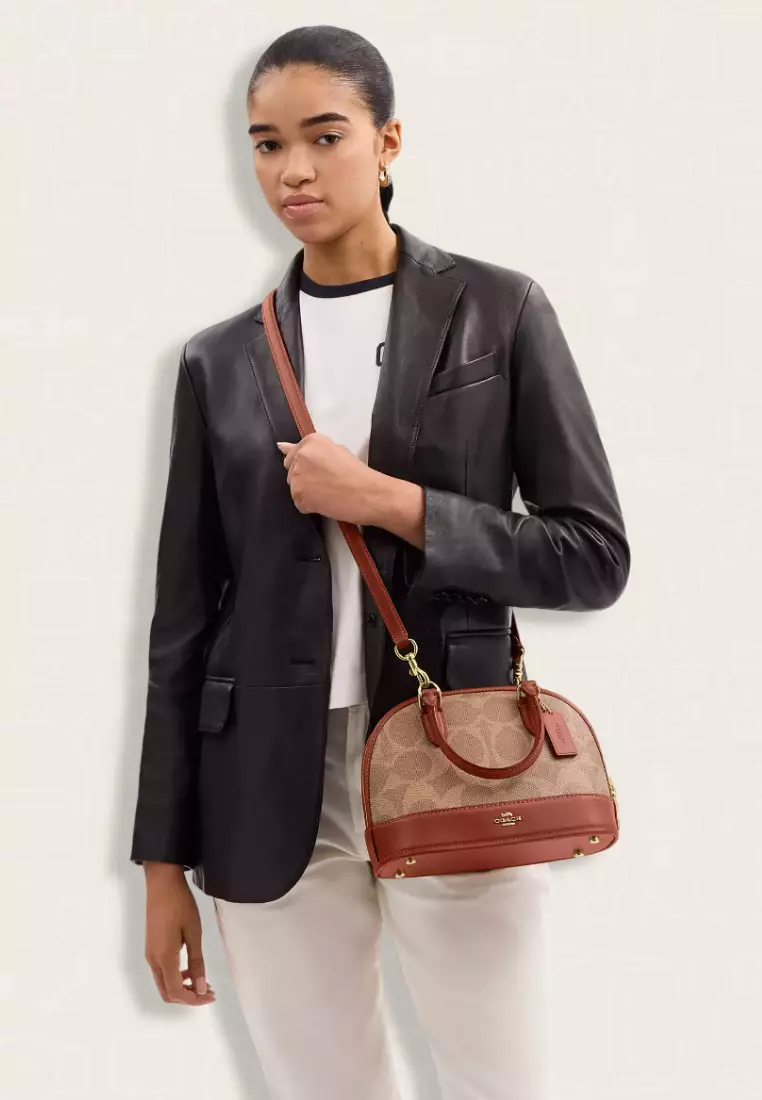 Coach Sabrina Satchel Bag In Signature Canvas Tan Caramel