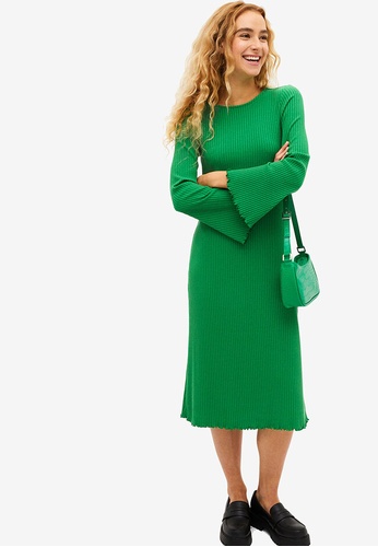 Monki green Green Ribbed Knit Dress With Lettuce Hems 8EF9AAAAC2B5DEGS_1