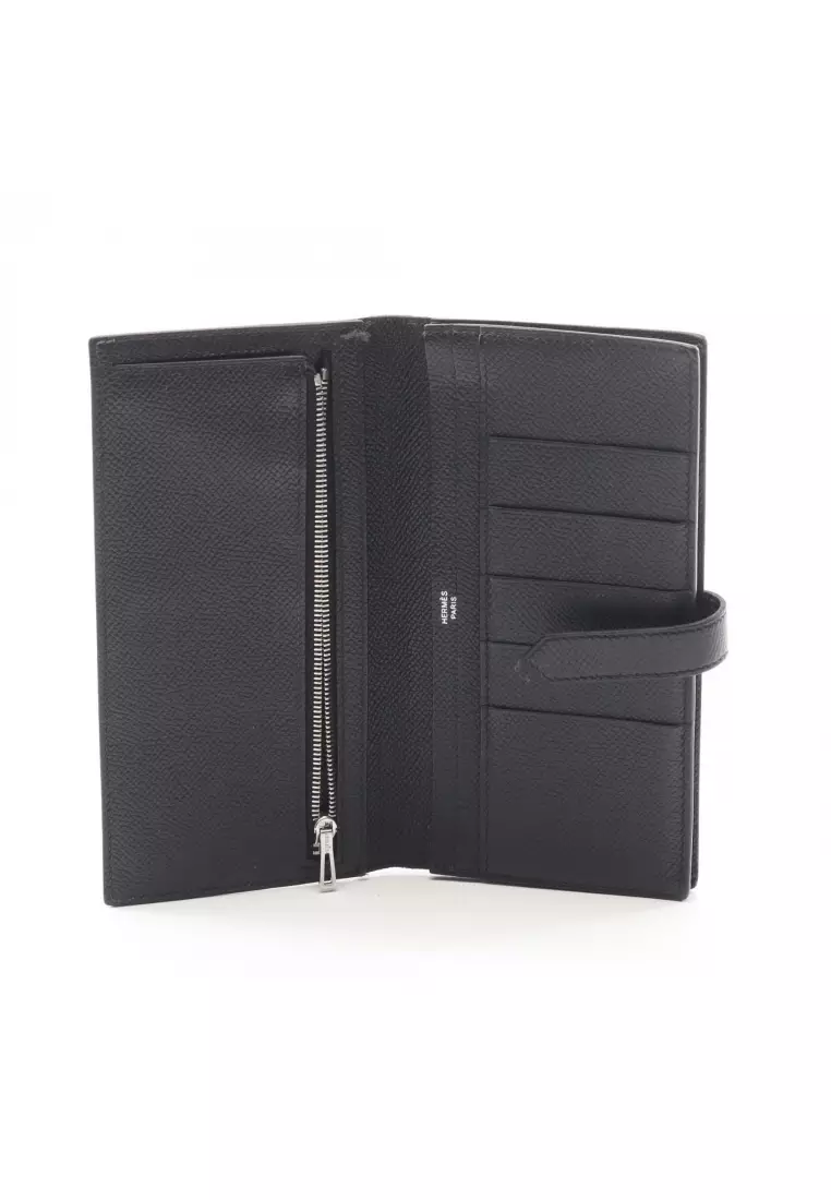 Pre-Loved Hermès bear souffle Bi-fold Long Wallet Veau epsom black black hardware U stamp