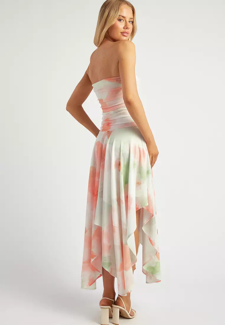 Ruched Bodice Handkerchief Hem Dress