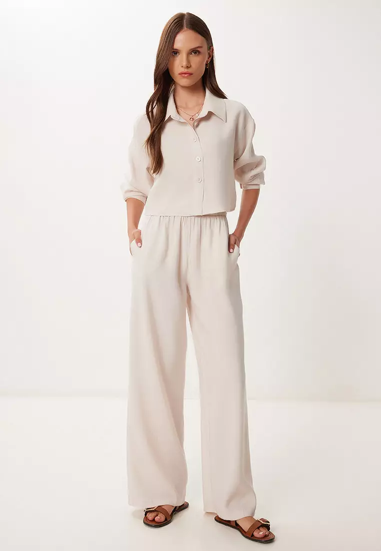 Women's Cream Modal Shirt Pants Suit Bv00158