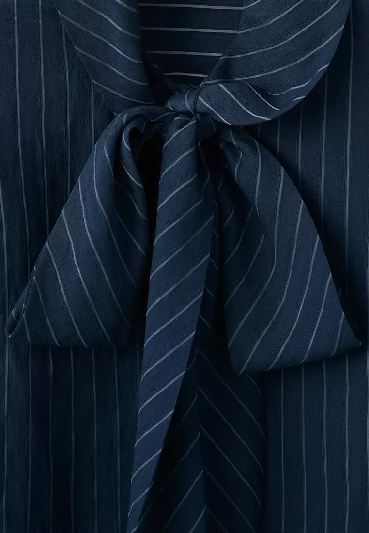 Striped Blouse With Bow Tie Neck