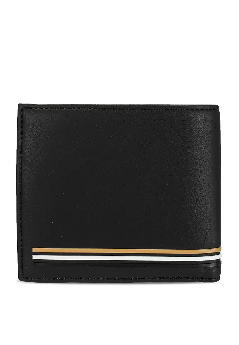 BOSS - Faux-leather wallet with perforated signature stripe