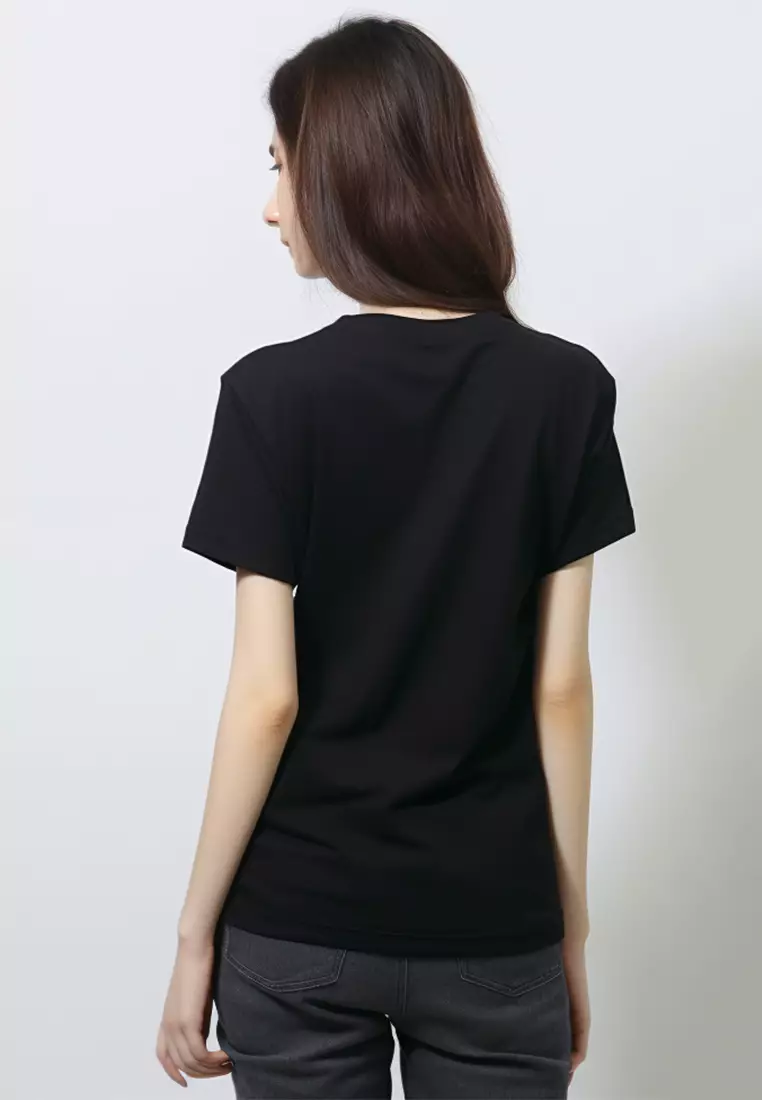 LTF26 kaos t shirt wanita casual slim fit pink butterfly hitam