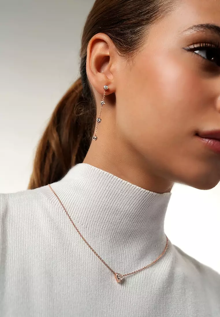 Elegance Duo Lab Grown Diamond Multiway Earrings with Round Chain Drop in 14K Rose Gold D/E-VVS/VS (1.16ct TDW)