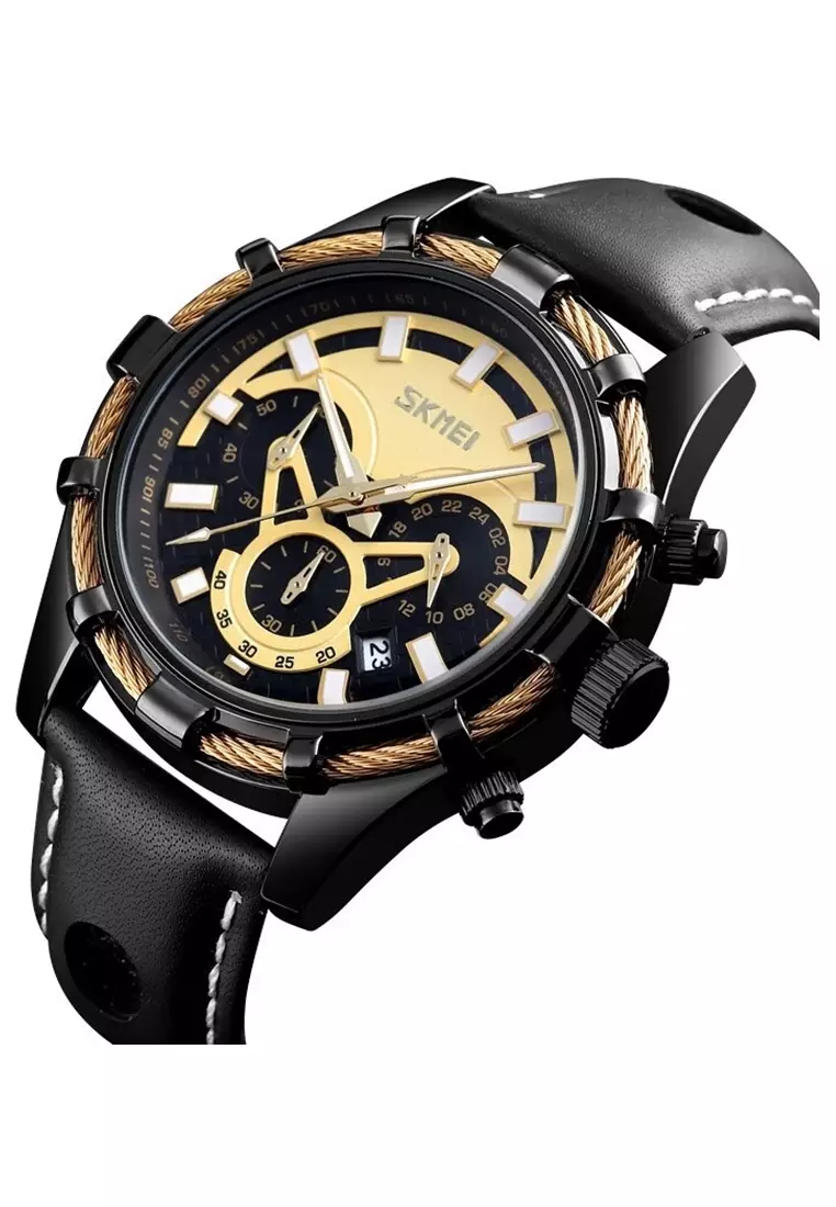 Jam Tangan Casual Analog Chrono Pria Strap Tali Material Kulit Leather 9189 ORIGINAL