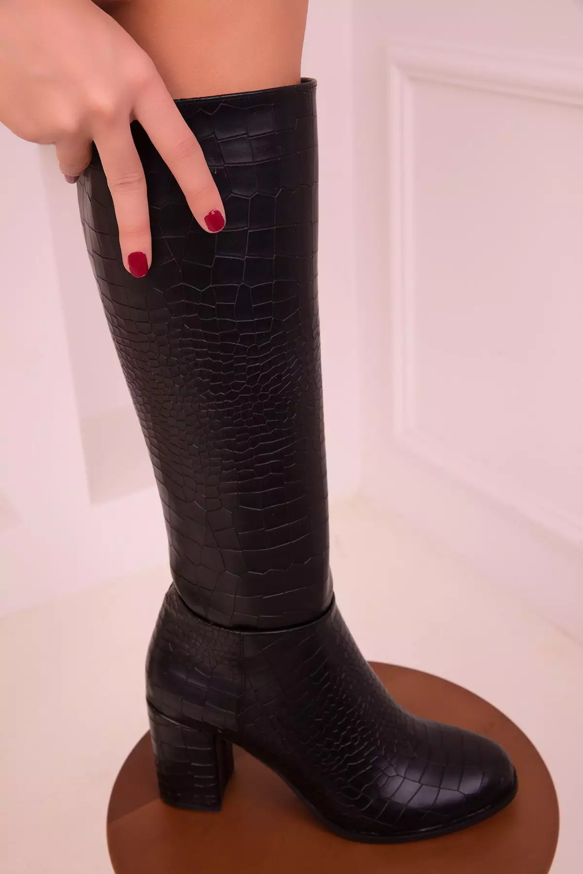 Round Toe Block Heeled Long Boots