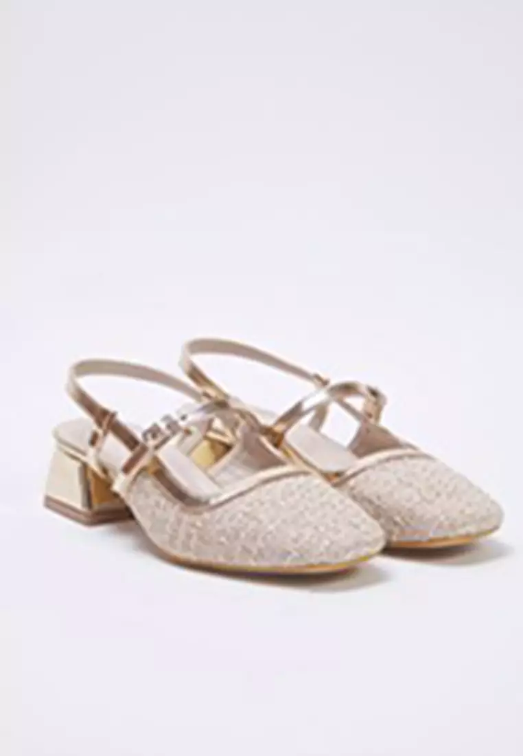 Beige Tweed Square Toe Mary Jane Women Block Heels Shoes Takss25To00023