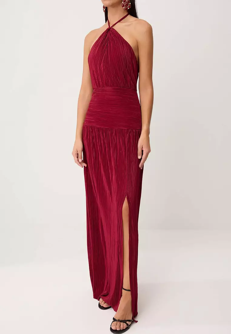 Burgundy Pleated Maxi Evening Dress & Graduation Gown Tprss26Ae119