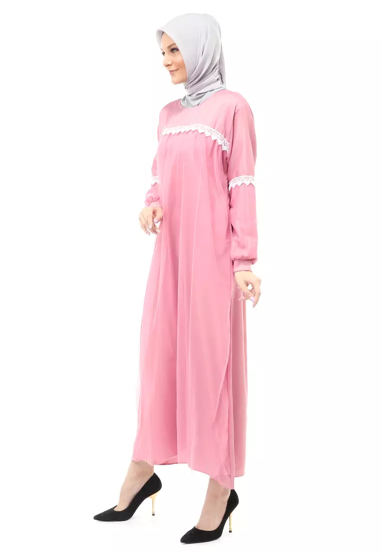 Adelia Gamis Muslimah Wanita Long Dress Motif Polos Premium Quality - Dusty