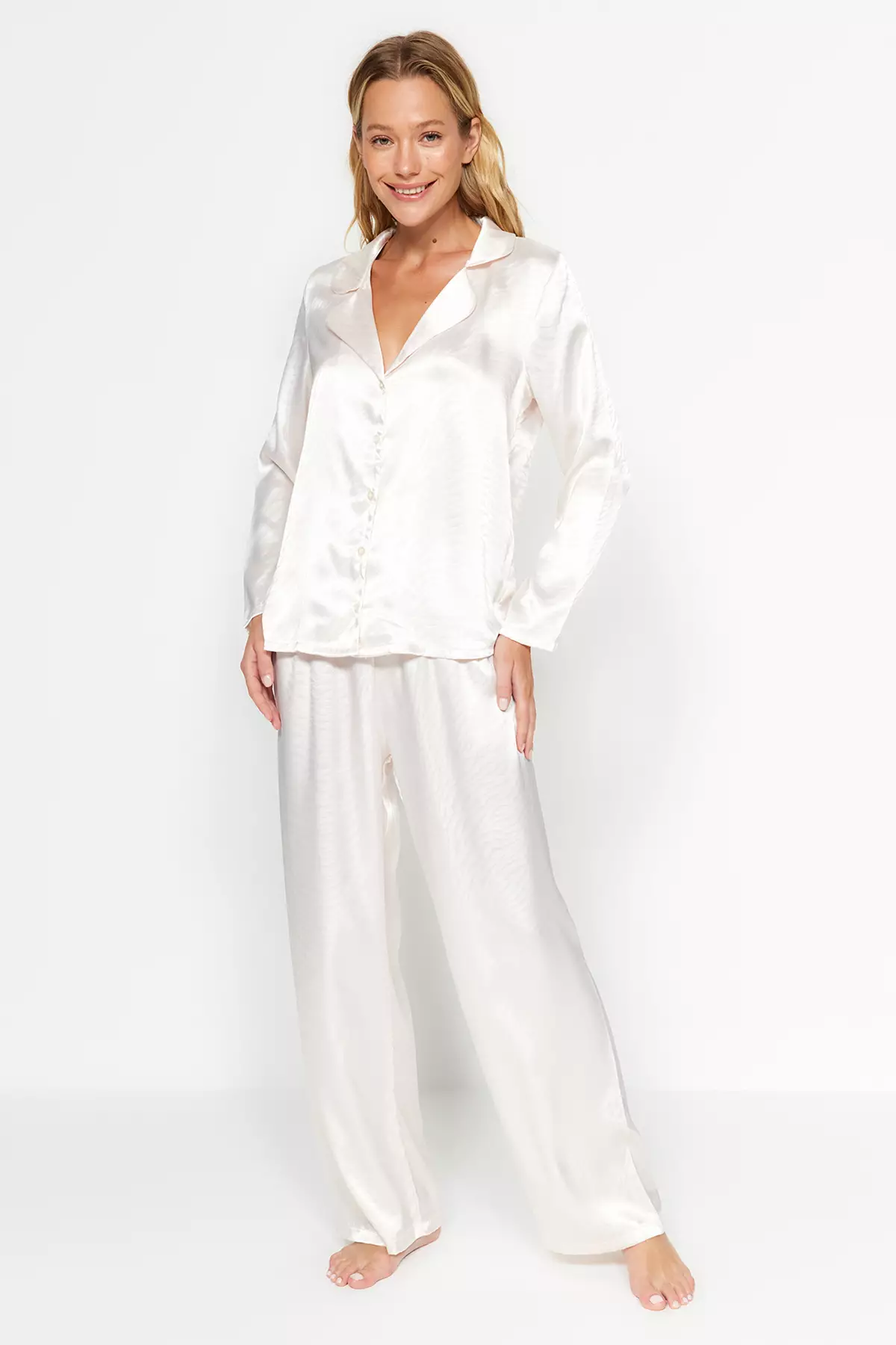 White Zebra Pattern Satin Pajamas Set