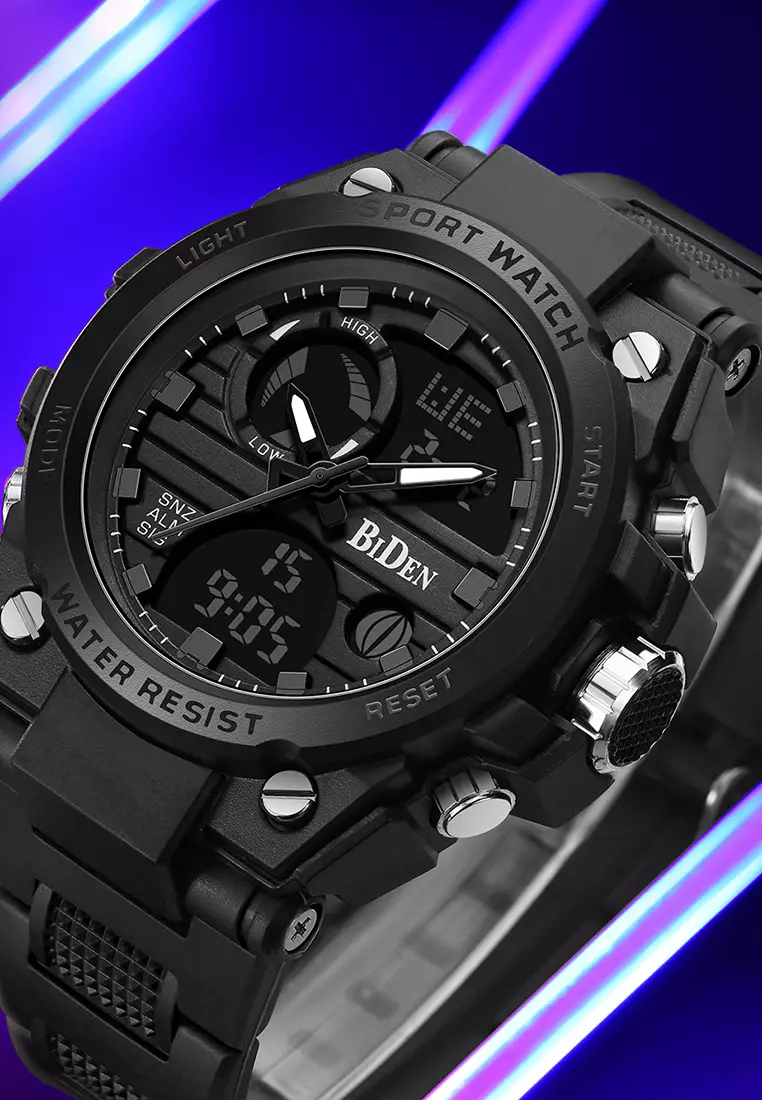 Jam Tangan Pria Digital&Analog Olahraga Militer Pria Tali Silikon Tahan Air Luminous Jam Tangan Cowok Original hitam