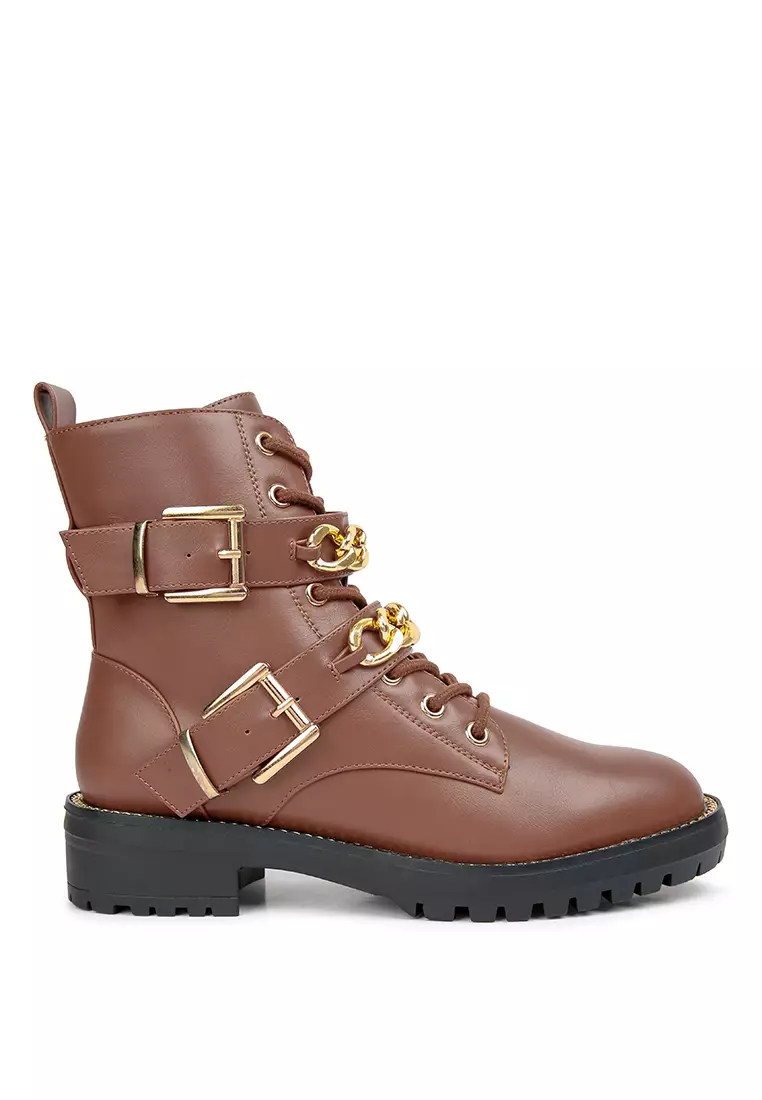 Discount on London Rag  shoes - SKU: Atta Girl Metal Chain Detail Bike Boot In Tan