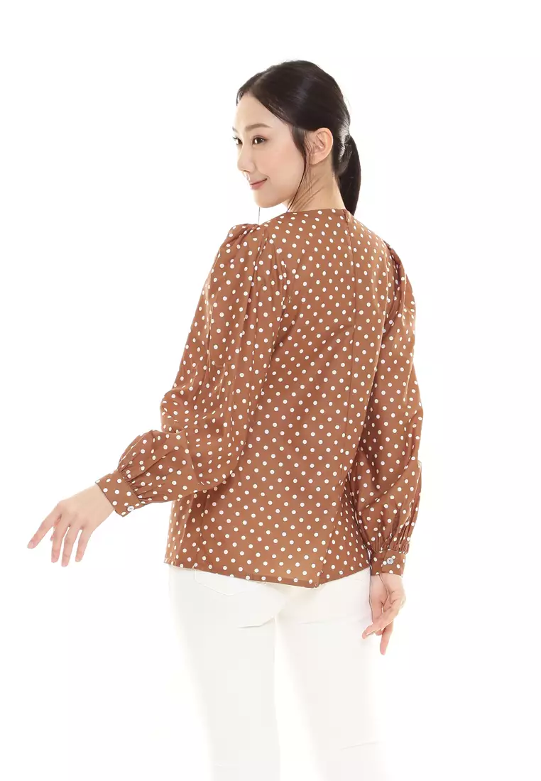 Christina Polka Dot Blouse in Latte Brown