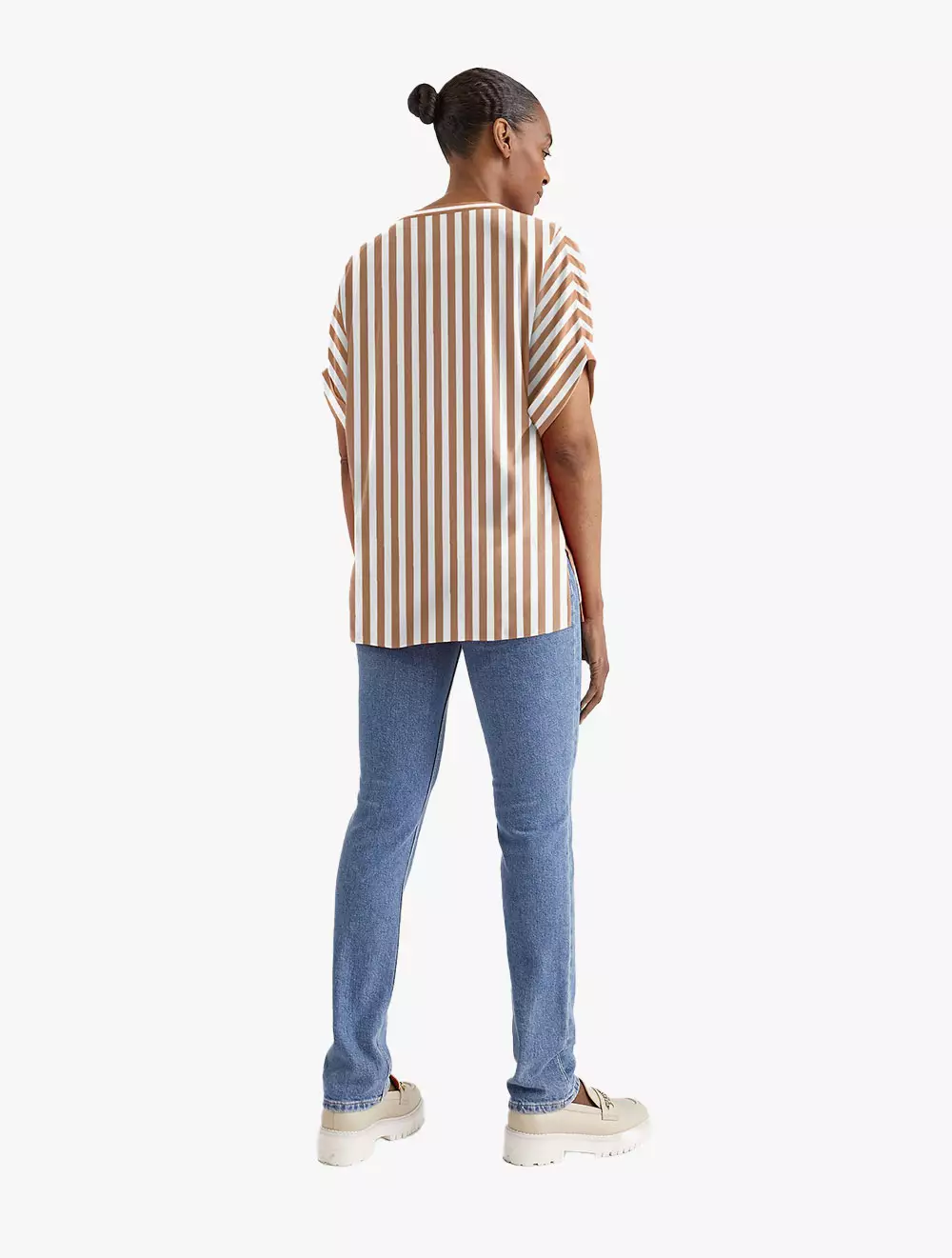 TOMMY HILFIGER - STRIPE SHORT-SLEEVE BLOUSE - Khaki - brown