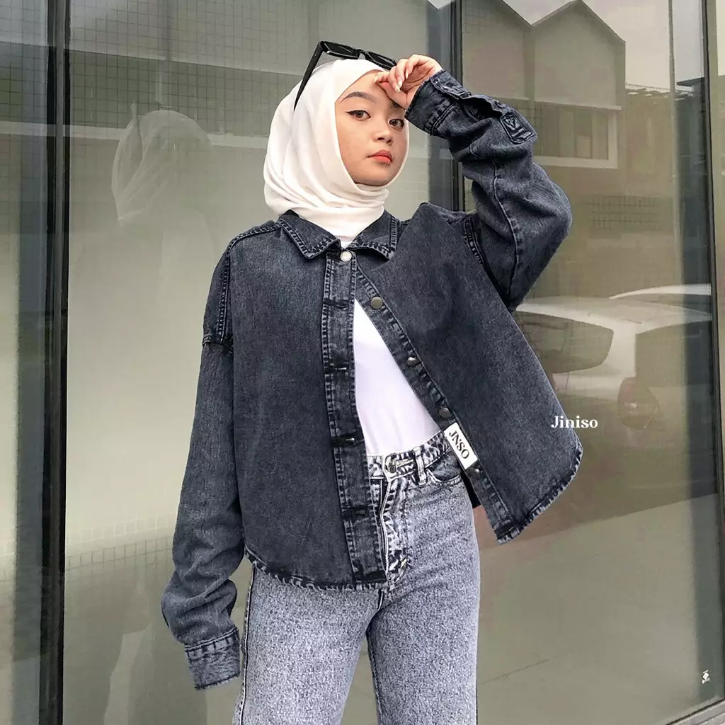 Jaket Crop Jeans Oversize Belle Basic Black Acid
