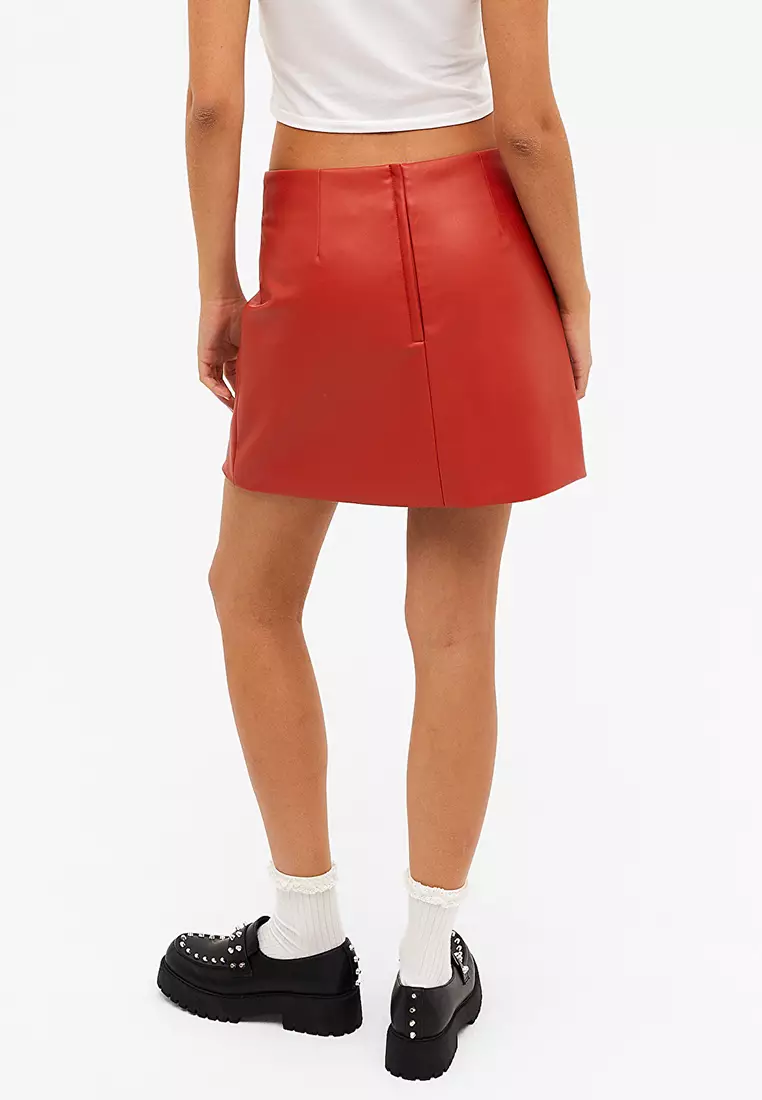 Faux leather shop red skirt