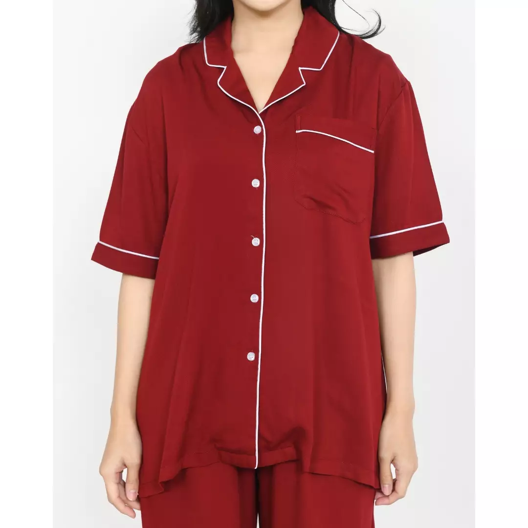 Cotton Oversized Rae MERAH Set Piyama Celana Panjang Polos FREE SLIP ON