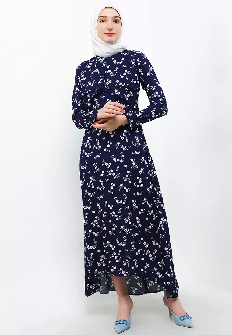 Mahinah Maxi Dress In Navy Floral Print