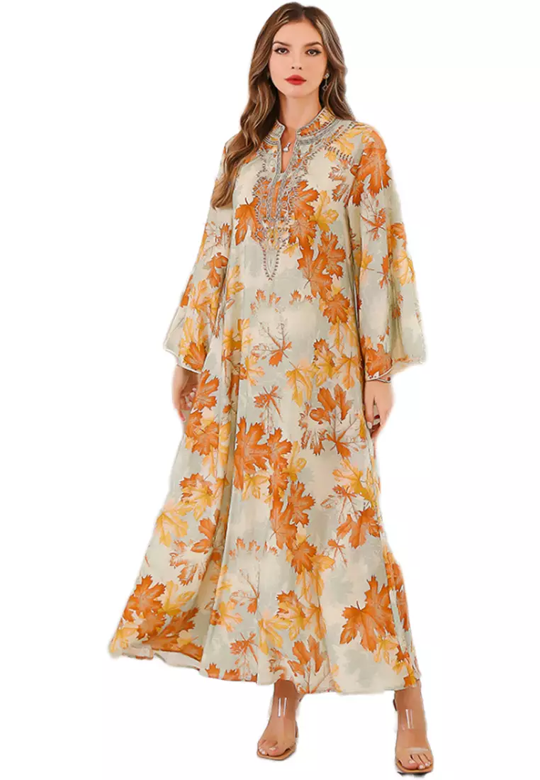 2024 Autumn Big Robe Long Sleeve Dress Printed Dress CA24090328YE