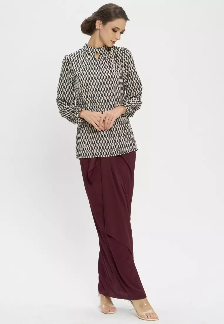 Victoria Geometric Top & Wrap Skirt modern Baju Kurung