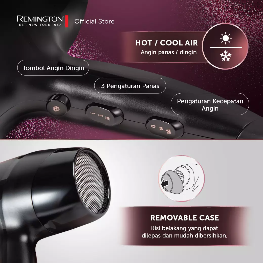 Remington Hair Dryer/Pengering Rambut Rose Shimmer D5305-ID