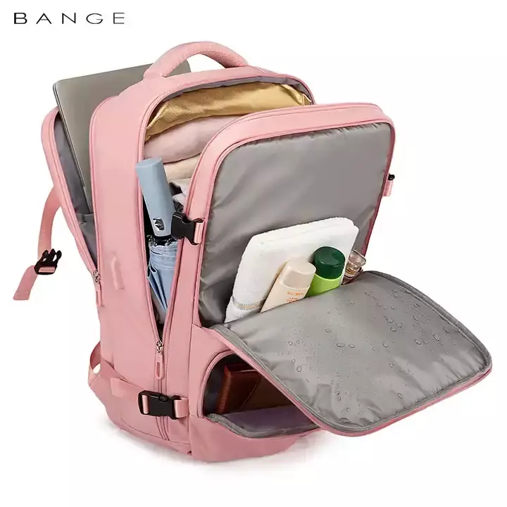 Bange BG1800 Tas Ransel Tas Travel Backpack Laptop Kerja Pria USB 17" - Pink